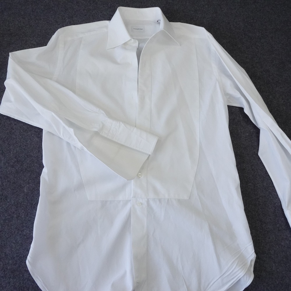 Ermenegildo Zegna White Pique Bib Tuxedo Shirt French Cuffs 15.5 39 Regular Fit